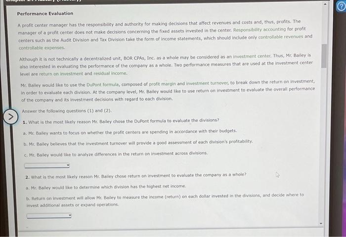 divided into two profit centers: the Audit Division and the Tax Division.