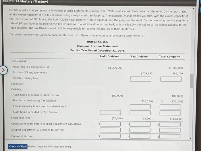 The Tax Division is composed of two cost-center departments also: Individual Tax