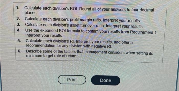 all of your answers to four decimal places. 2. Calculate each division's