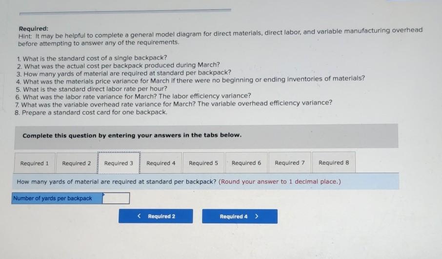 single backpack are given below: Standard Quantity or Hours ? 7 Standard