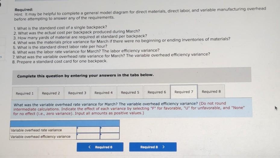 to production on the basis of direct labor-hours. During March, 520 backpacks