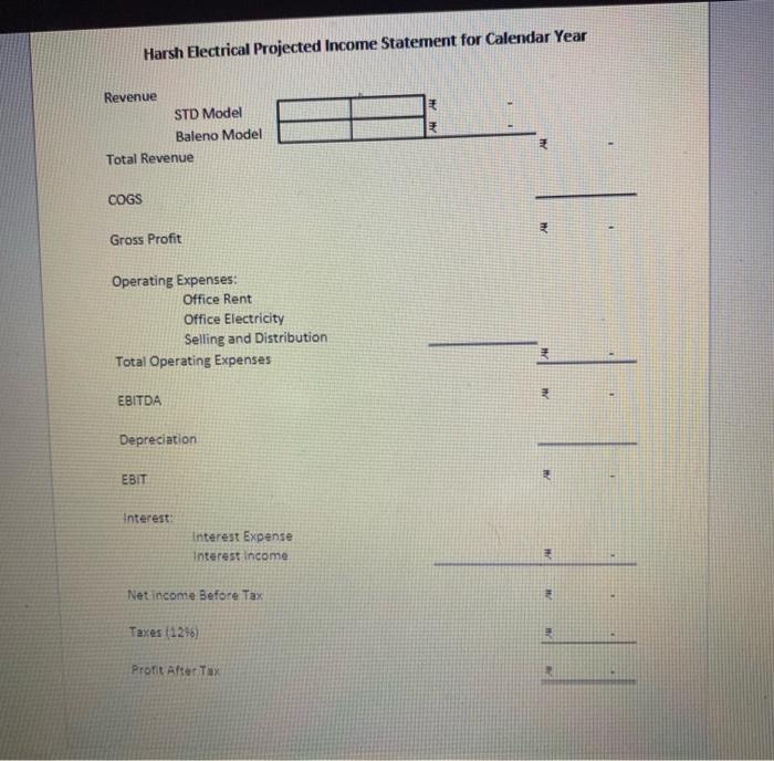 sheet - Calculate Harsh Electricals' BEP in terms of units and volume.