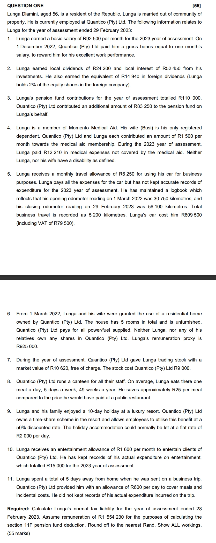  QUESTION ONE Lunga Dlamini, aged 56, is a resident of the