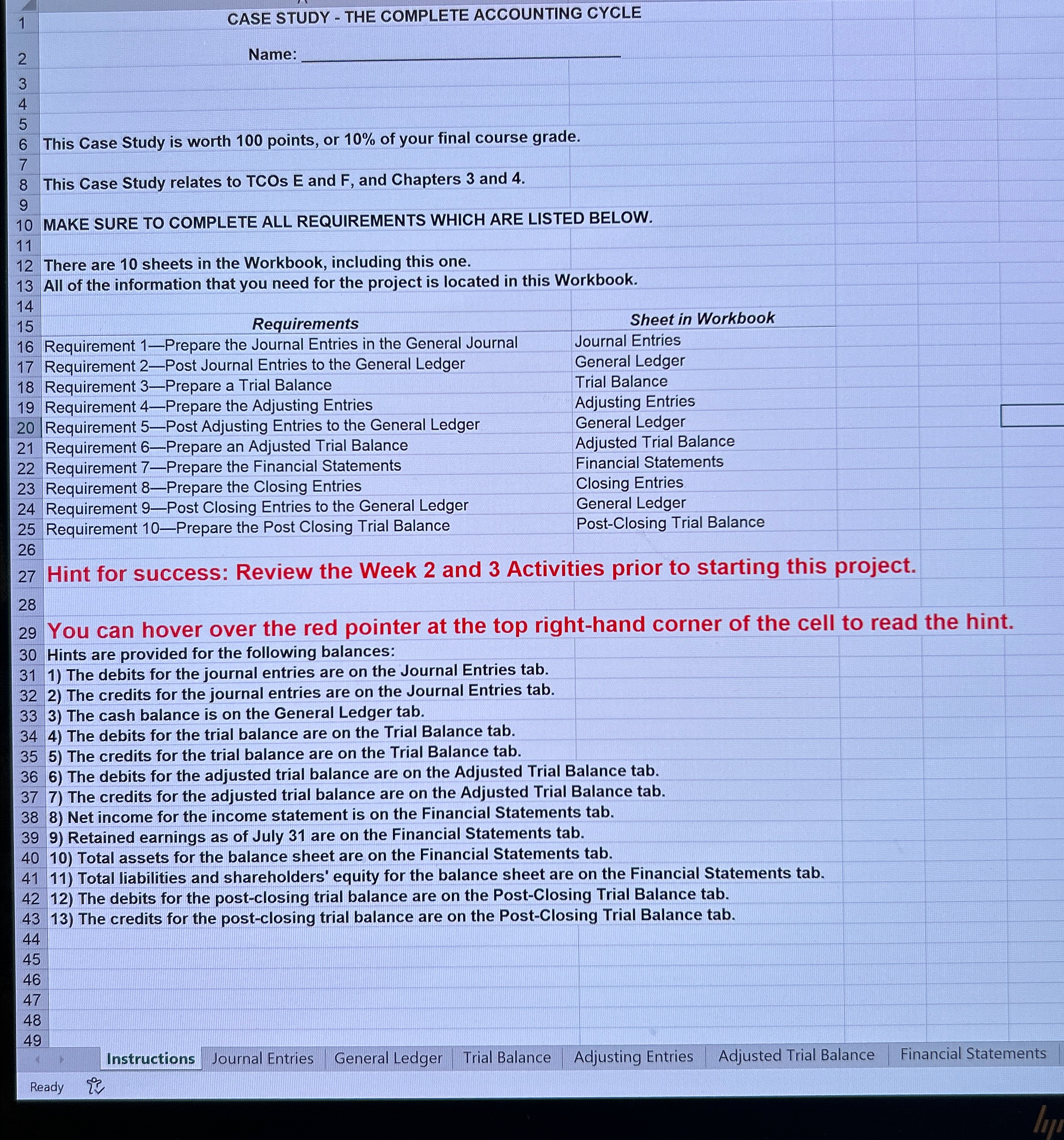  CASE STUDY - THE COMPLETE ACCOUNTING CYCLE Name: q, This Case