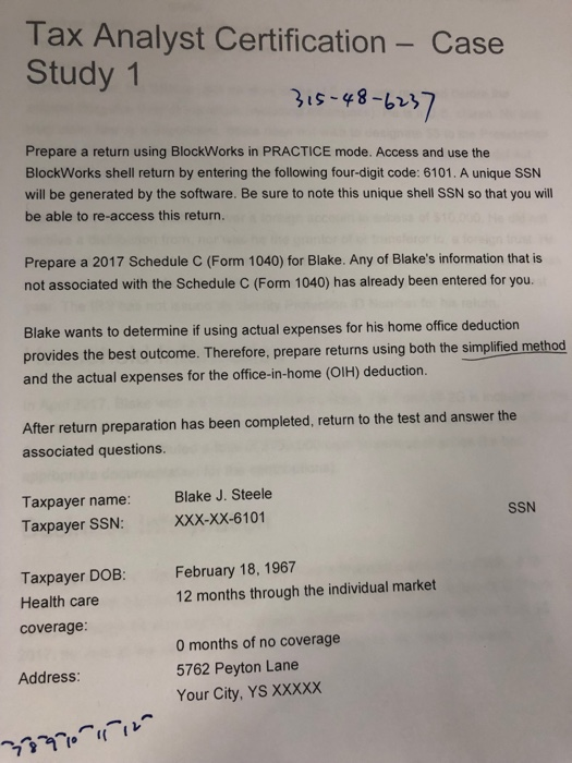  Laura is self Tax Analyst Certification- Case Study 1 Prepare a