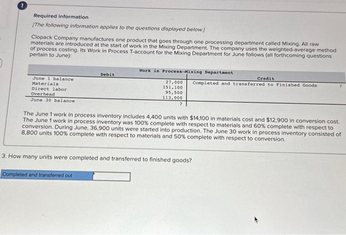 credits. Clopack Company manufactures one product that goes through one processing department