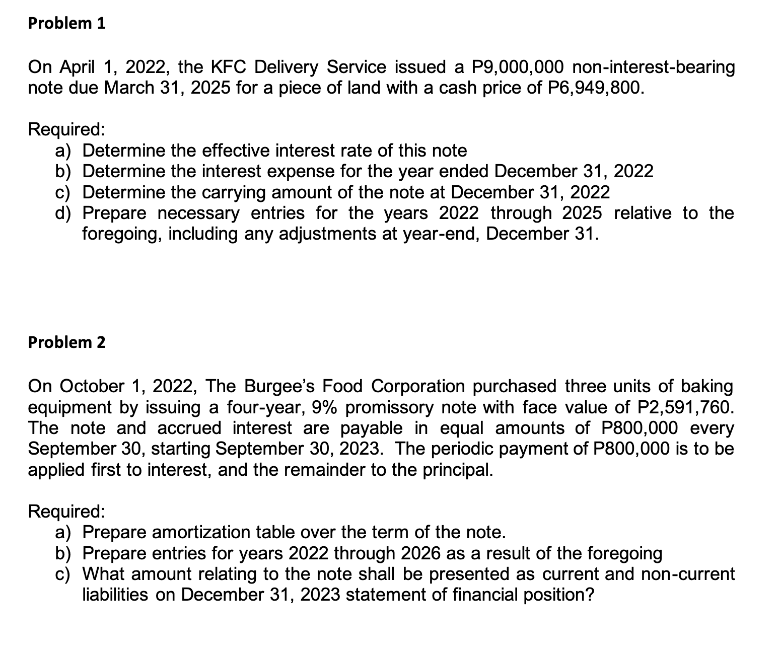  Problem 1 On April 1,2022, the KFC Delivery Service issued a