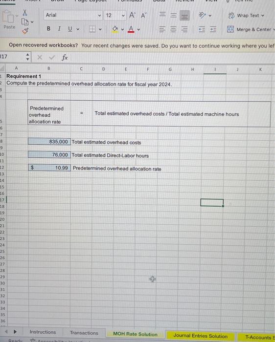 inventory balances were as follows: year, 2024, the company's predetermined overhead rate