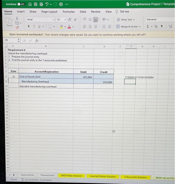 Excel to journalize the transactions listed in the Transactions tab for the