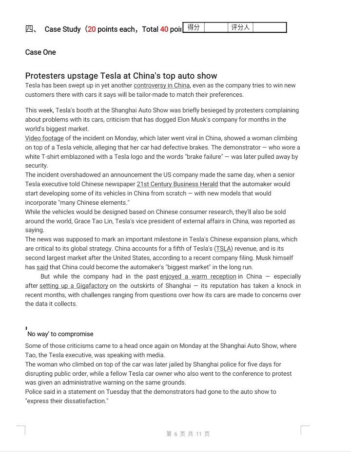 Case One Protesters upstage Tesla at China's top auto show Tesla has