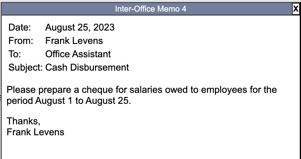 Subject: Cash Disbursement Please write a cheque to BeamerCo in the amount