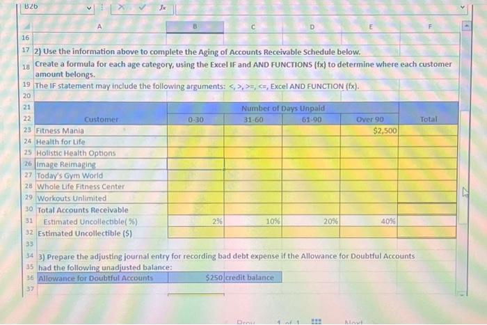 to help prepare the Aging of Accounts Receivable Schedule and the corresponding
