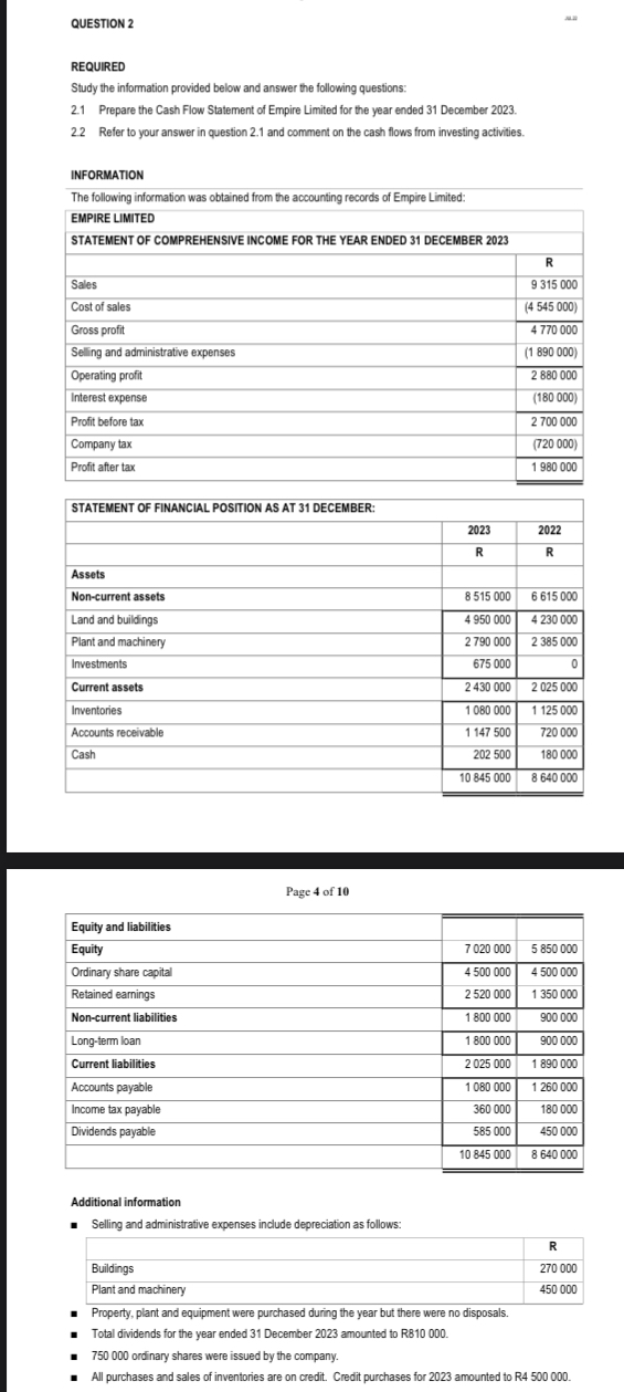  QUESTION 2 REQUIRED Study the information provided below and answer the