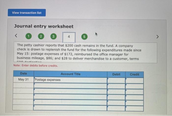 15 prepared a company check to replenish the fund for the following