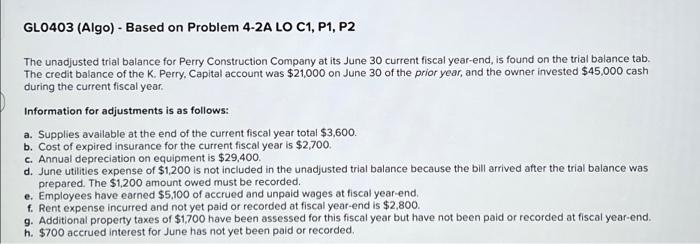  GL0403 (Algo) - Based on Problem 4-2A LO C1, P1, P2