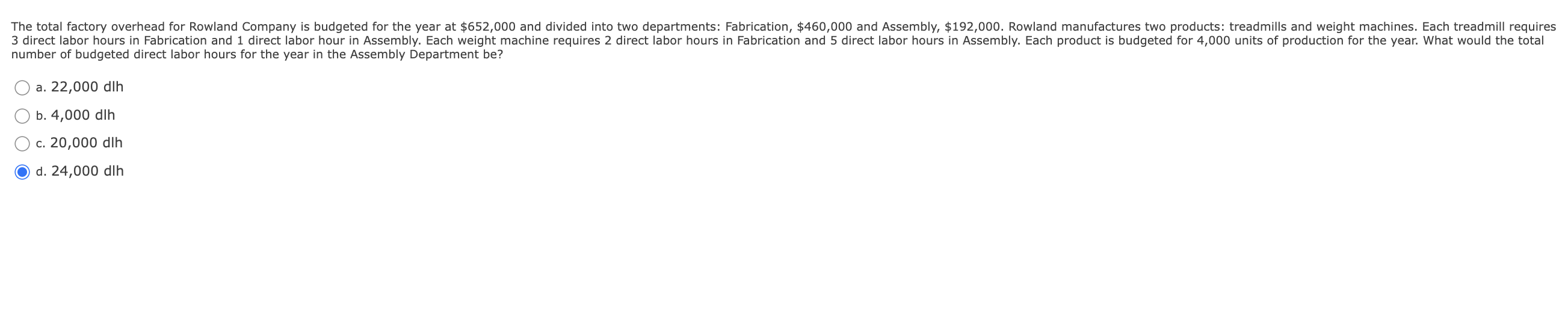 b. $294 per setup c. $166 per setup d. $125 per setup