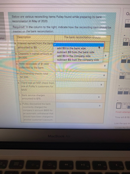 reconciliation in May of 2020. Required: In the column to the right,