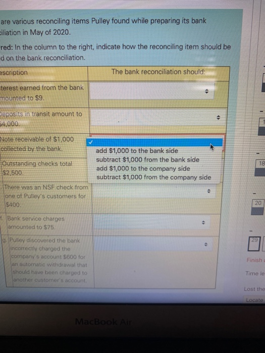 Description The bank reconciliation should: on a. Interest earned from the bank