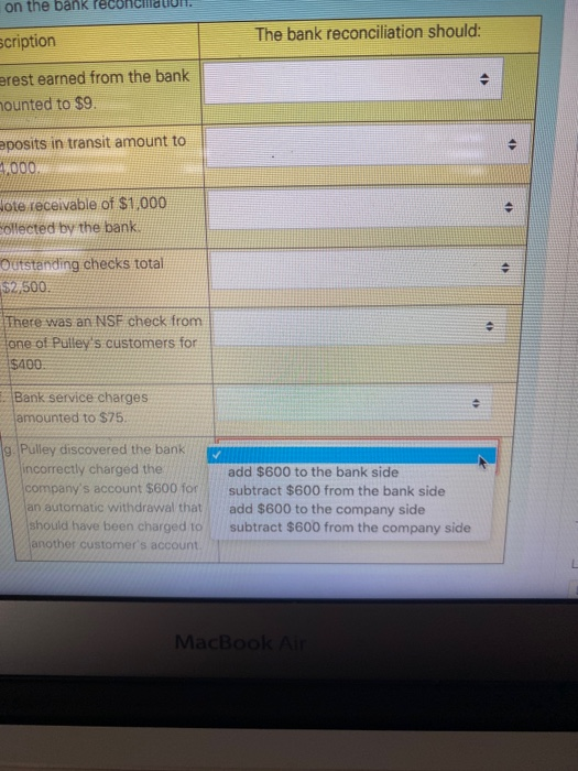 customers for $400 f. Bank service charges amounted to $75 . g.