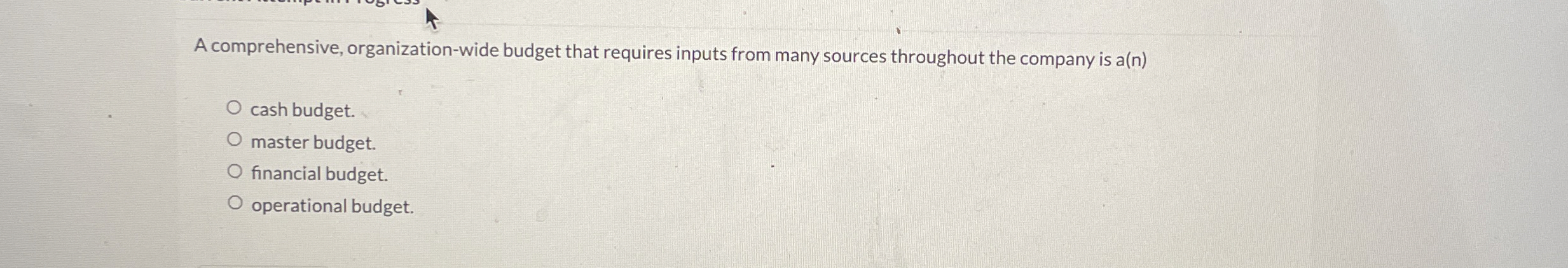  A comprehensive, organization-wide budget that requires inputs from many sources throughout