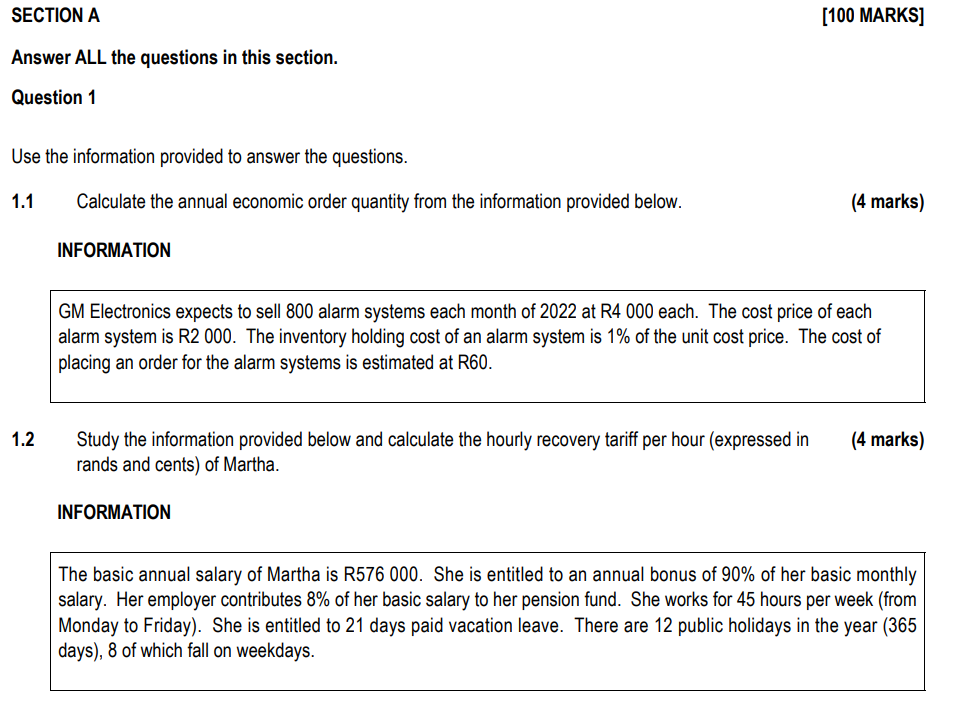 please answer all the questions SECTION A Answer ALL the questions in