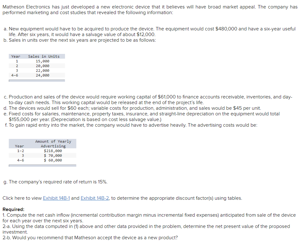  Matheson Electronics has just developed a new electronic device that it