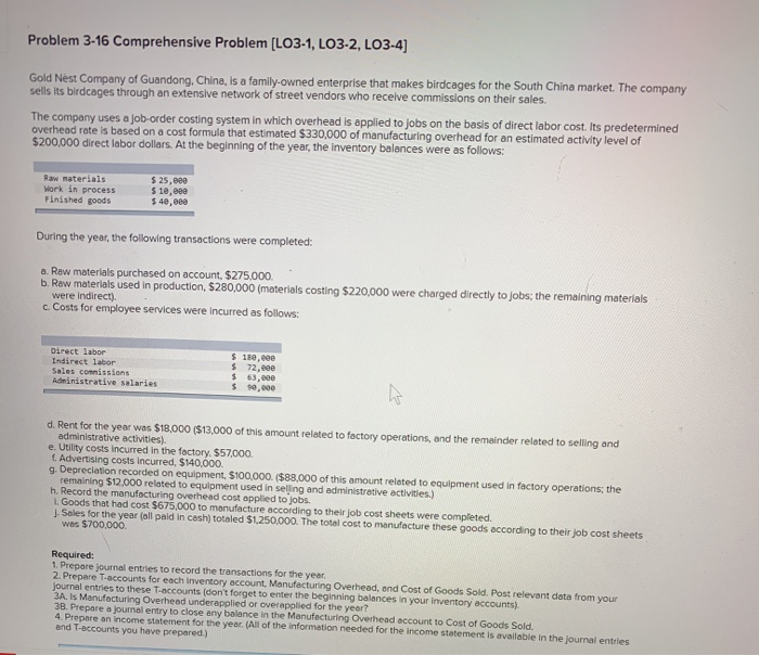  please show how to find the numbers. Problem 3-16 Comprehensive Problem