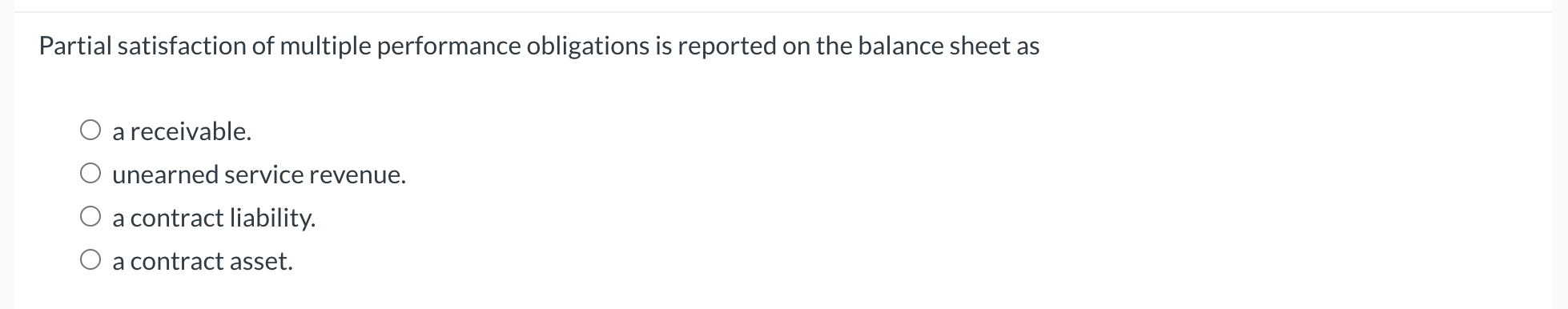  Partial satisfaction of multiple performance obligations is reported on the balance