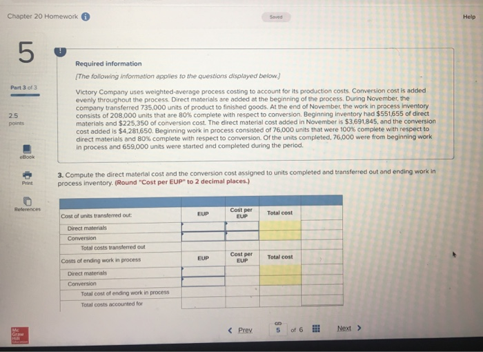  Chapter 20 Homework A Help Required information The following information applies