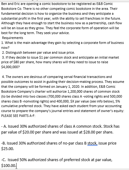  Ben and Eric are opening a comic bookstore to be registered