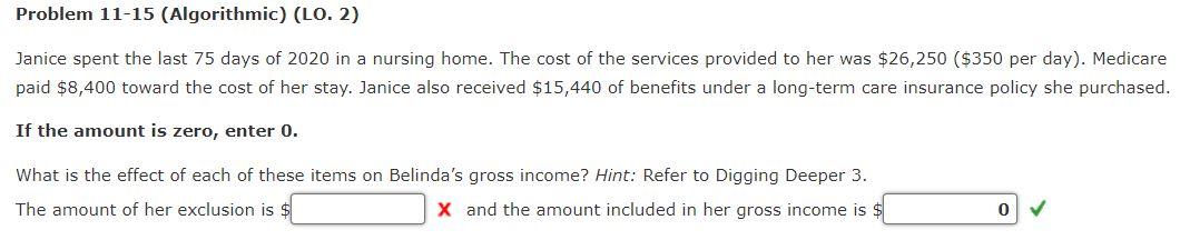 Problem 11-15 (Algorithmic) (LO. 2) Janice spent the last 75 days