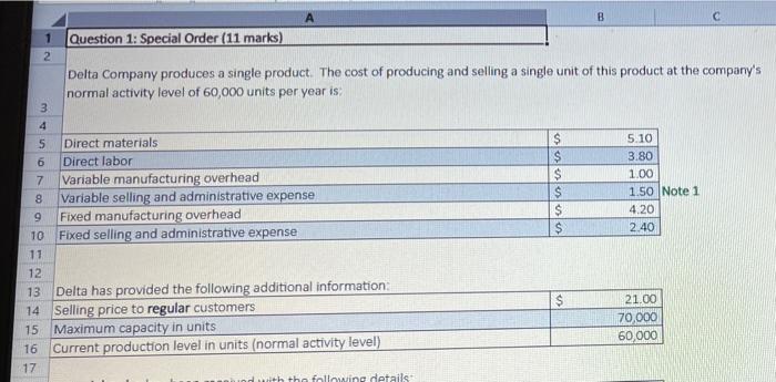 B C 1 Question 1: Special Order (11 marks) 2 Delta