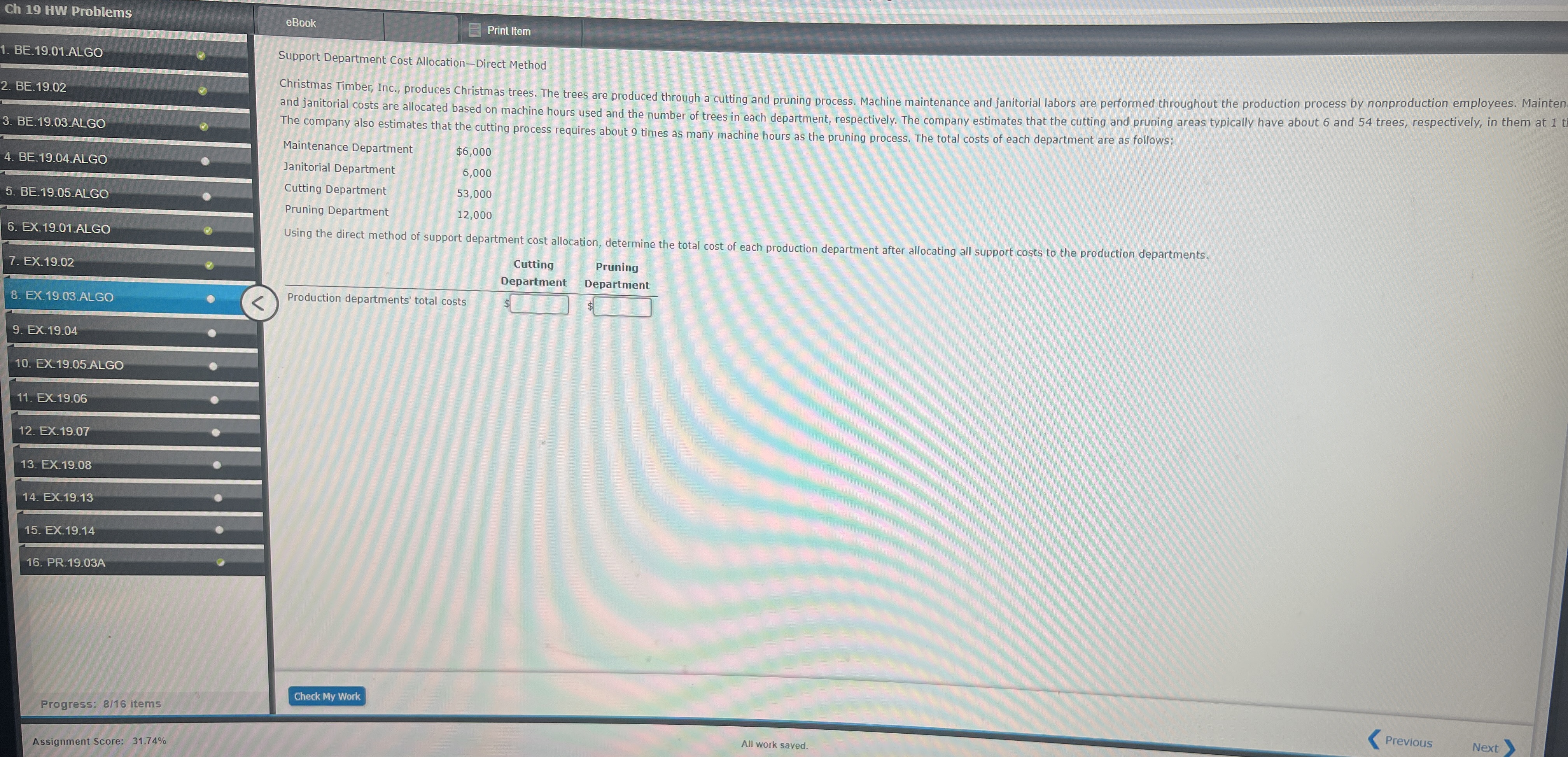  BE.19.03.ALGO and janitorial costs are allocated based on machine hours used