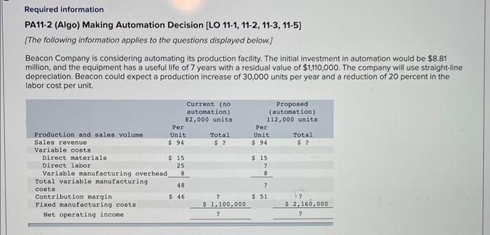 I need help with part 3,4, and 5 please. Required information PA11-2