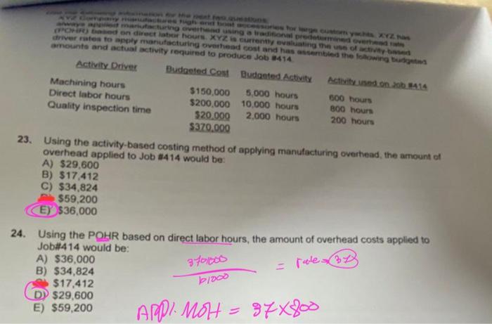  arricints and actual activity required te 23. Using the activity-based costing