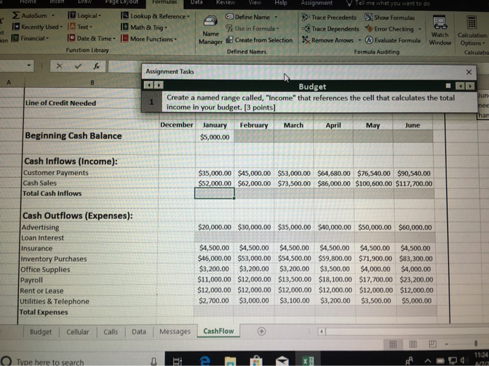  The question asks to create a named range income that references