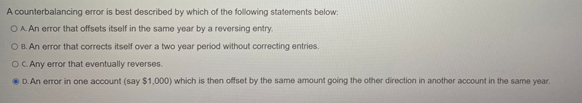  Please help solve this. thank you A counterbalancing error is best