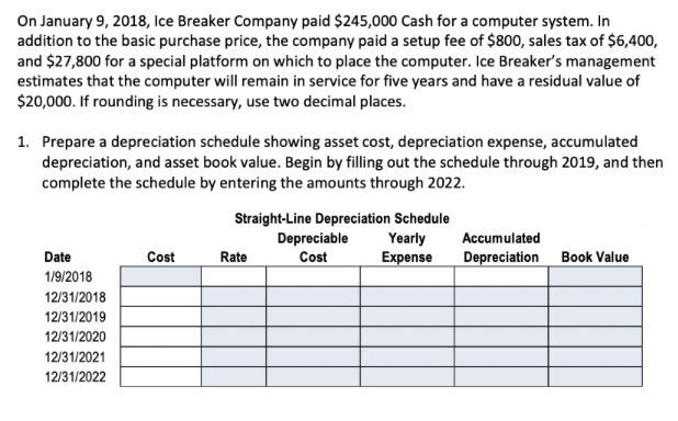  On January 9,2018, Ice Breaker Company paid $245,000 Cash for a