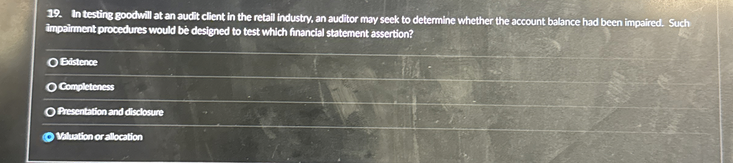  In testing goodwill at an audit client in the retail industry,