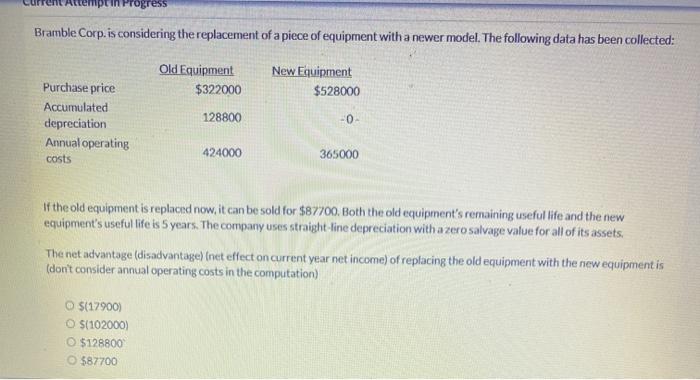  ptin Progress Bramble Corp. is considering the replacement of a piece