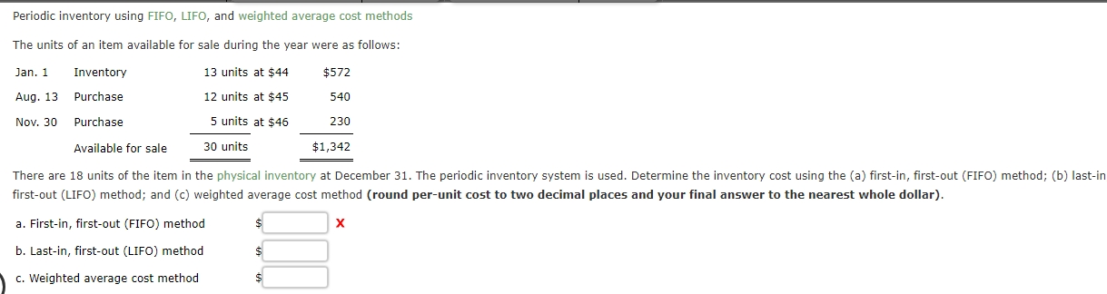  Periodic inventory using FIFO, LIFO, and weighted average cost methods The