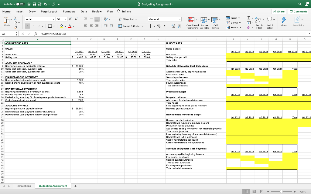 AutoSava OFF OE Budgeting Assignment Insert Draw Page Layout Formulas Data