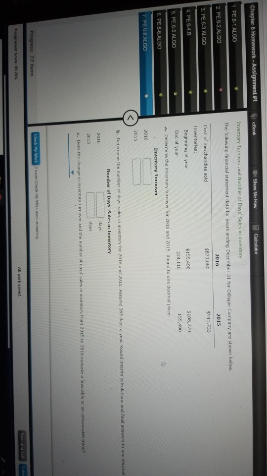  Chapter 6 Homework -Assignment #1 Show Me How eBook Calculator Inventory