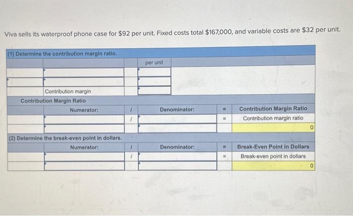 costs total $119,700, and variable costs are $38 per unit. Viva sells
