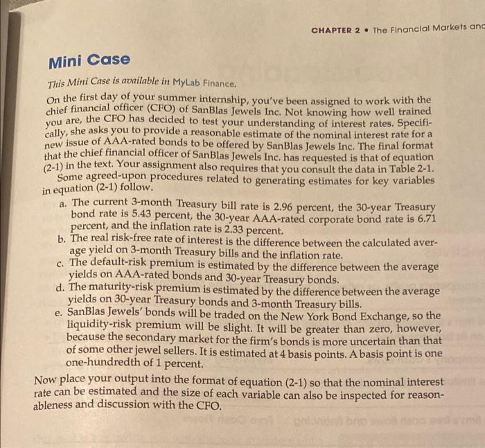 Mini Case CHAPTER 2. The Financial Markets and Mini Case in equation