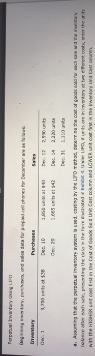  Perpetual Inventory Using LIFO Beginning inventory, purchases, and sales data for