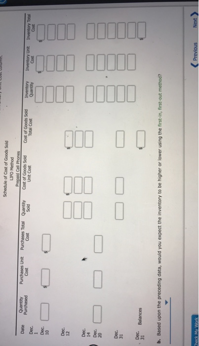 prepaid cell phones for December are as follows: Inventory Purchases Sales Dec.