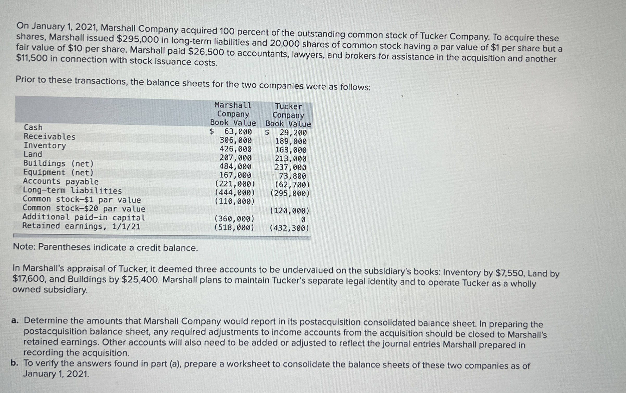  On January 1,2021, Marshall Company acquired 100 percent of the outstanding