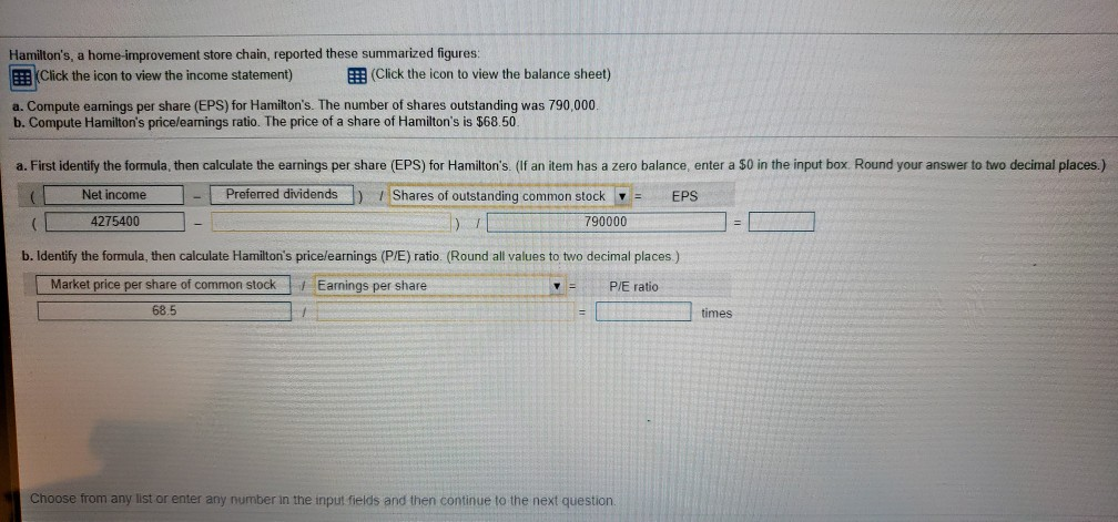  Hamilton's, a home improvement store chain, reported these summarized figures: Click