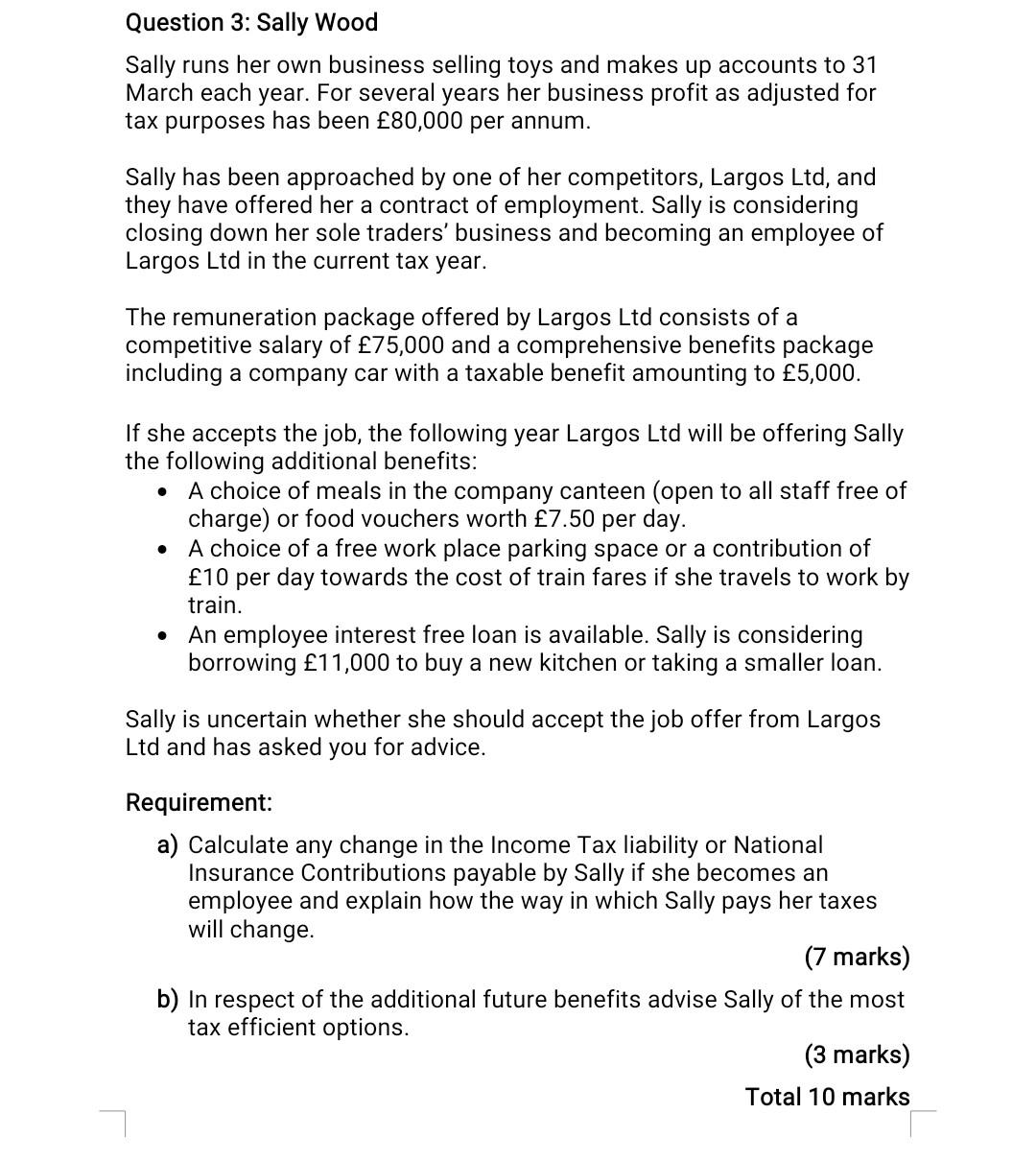 please do it in 10 minutes will upvote Question 3: Sally